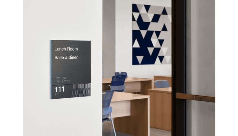 Interior photograph of door signage