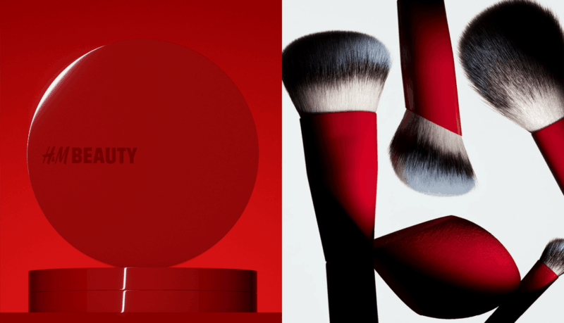 Multiple products in the H&M Beauty Packaging System designed by Concrete