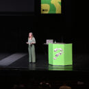Emmi Salonen on stage presenting